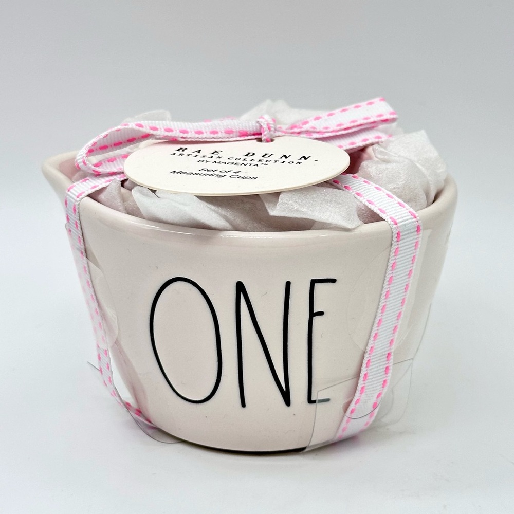 Rae Dunn ONE HALF THIRD QUARTER Ceramic Measuring Sets - pink interior